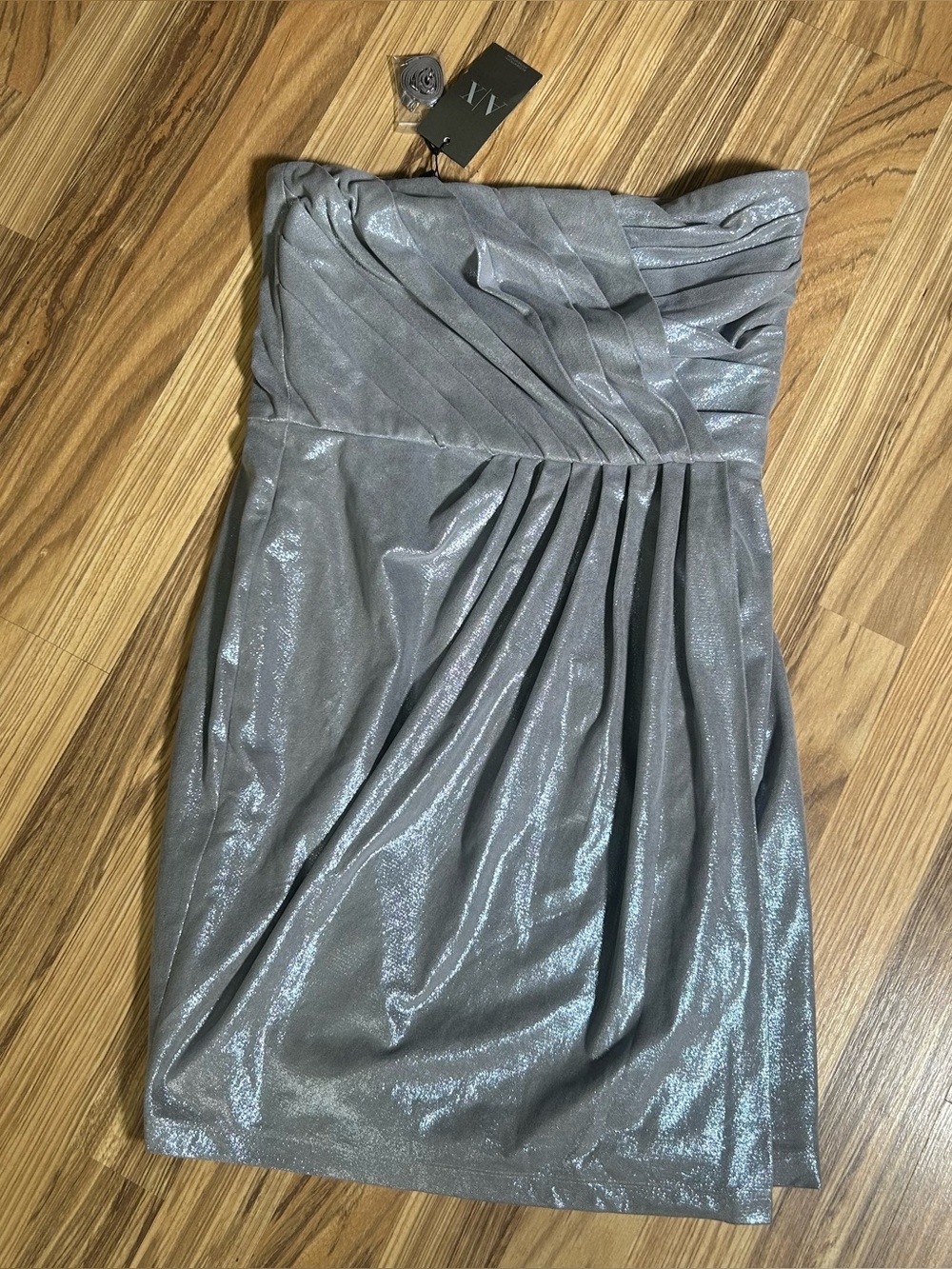 A|X Armani Exchange Women's Strapless Dress Size 6 Silver Sparkle New W/Tag